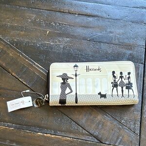 Harrods Elegant Black and Cream Zip Wallet